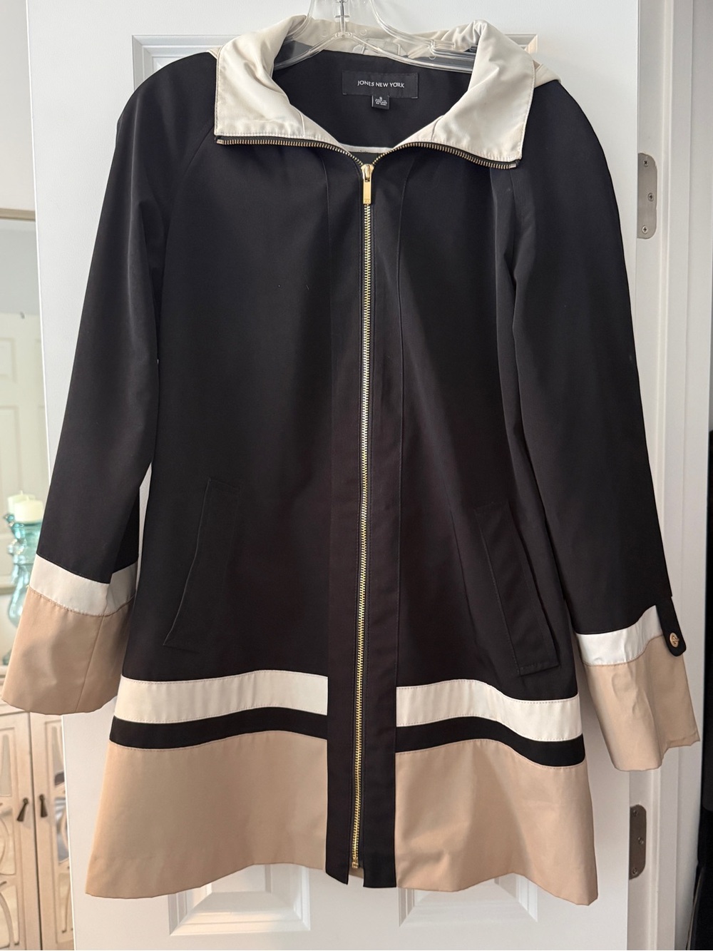 Jones New York Colorblock Hooded Rain Jacket